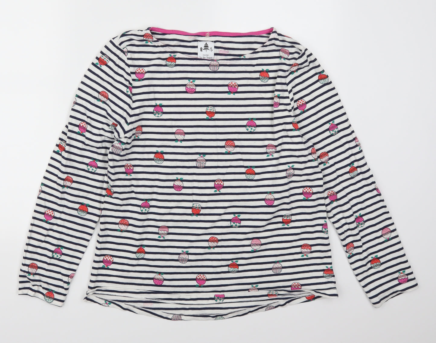 George Womens Blue Striped  Basic T-Shirt Size 12  - Christmas Pudding