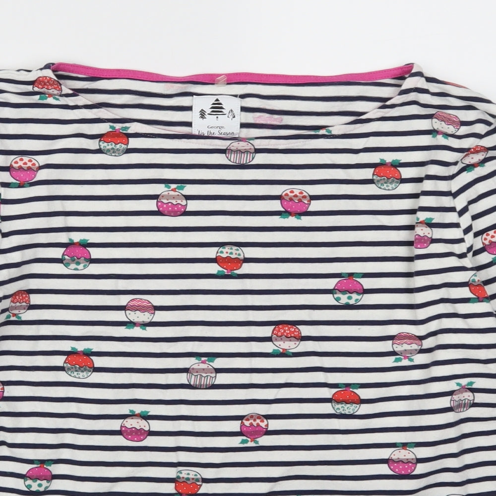 George Womens Blue Striped  Basic T-Shirt Size 12  - Christmas Pudding
