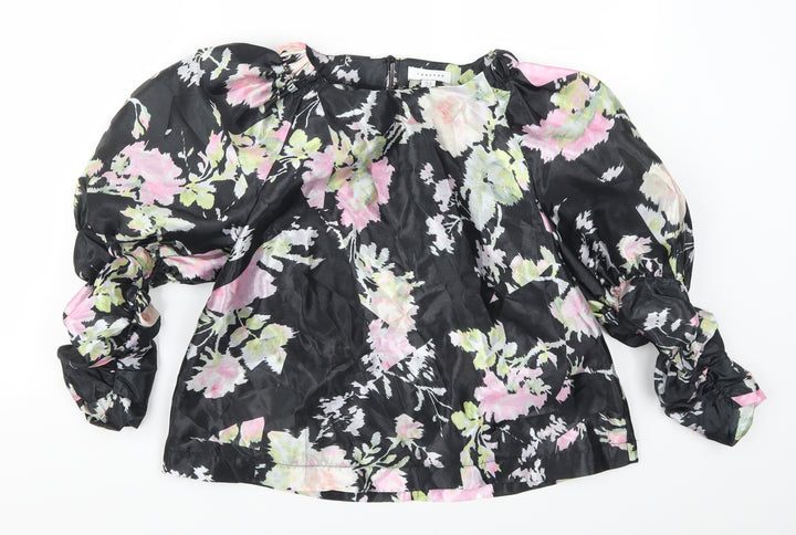 Topshop Womens Black Floral Basic Blouse Size 12