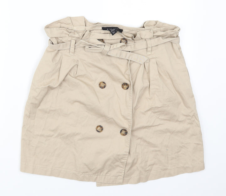 Amisu Womens Beige A-Line Skirt Size 12 - Belted