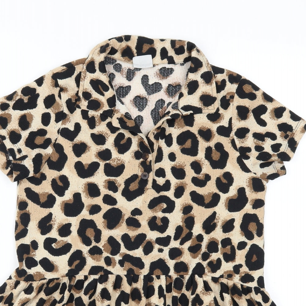 Zara Girls Brown Animal Print  Skater Dress  Size 9 Years
