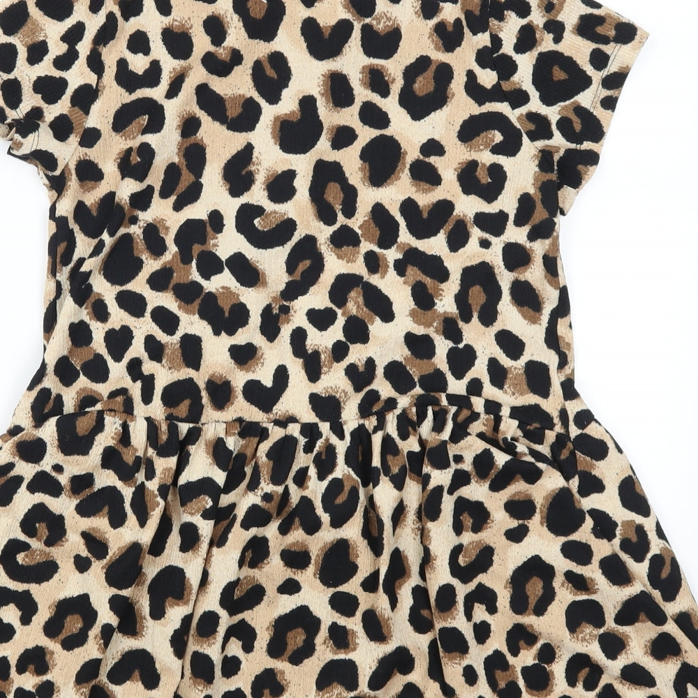 Zara Girls Brown Animal Print  Skater Dress  Size 9 Years