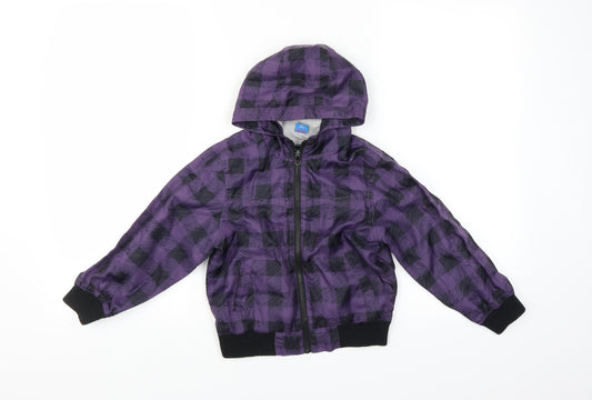 Front view of Adams boys’ purple check jacket, size 5, years