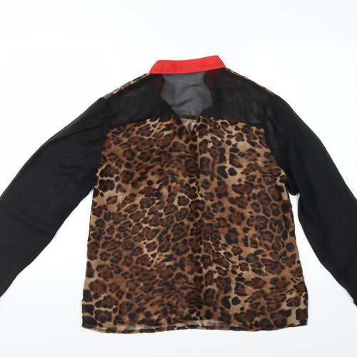 Zanzea Womens Brown Animal Print  Basic Blouse Size 3XL  - sheer