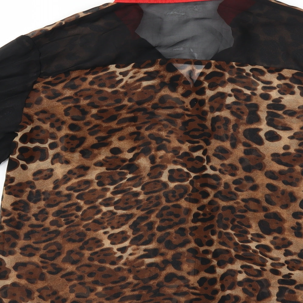 Zanzea Womens Brown Animal Print  Basic Blouse Size 3XL  - sheer
