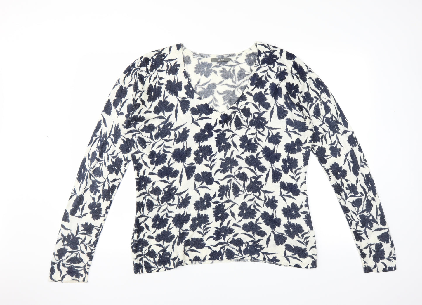 South Womens Blue Floral  Pullover Jumper Size 14