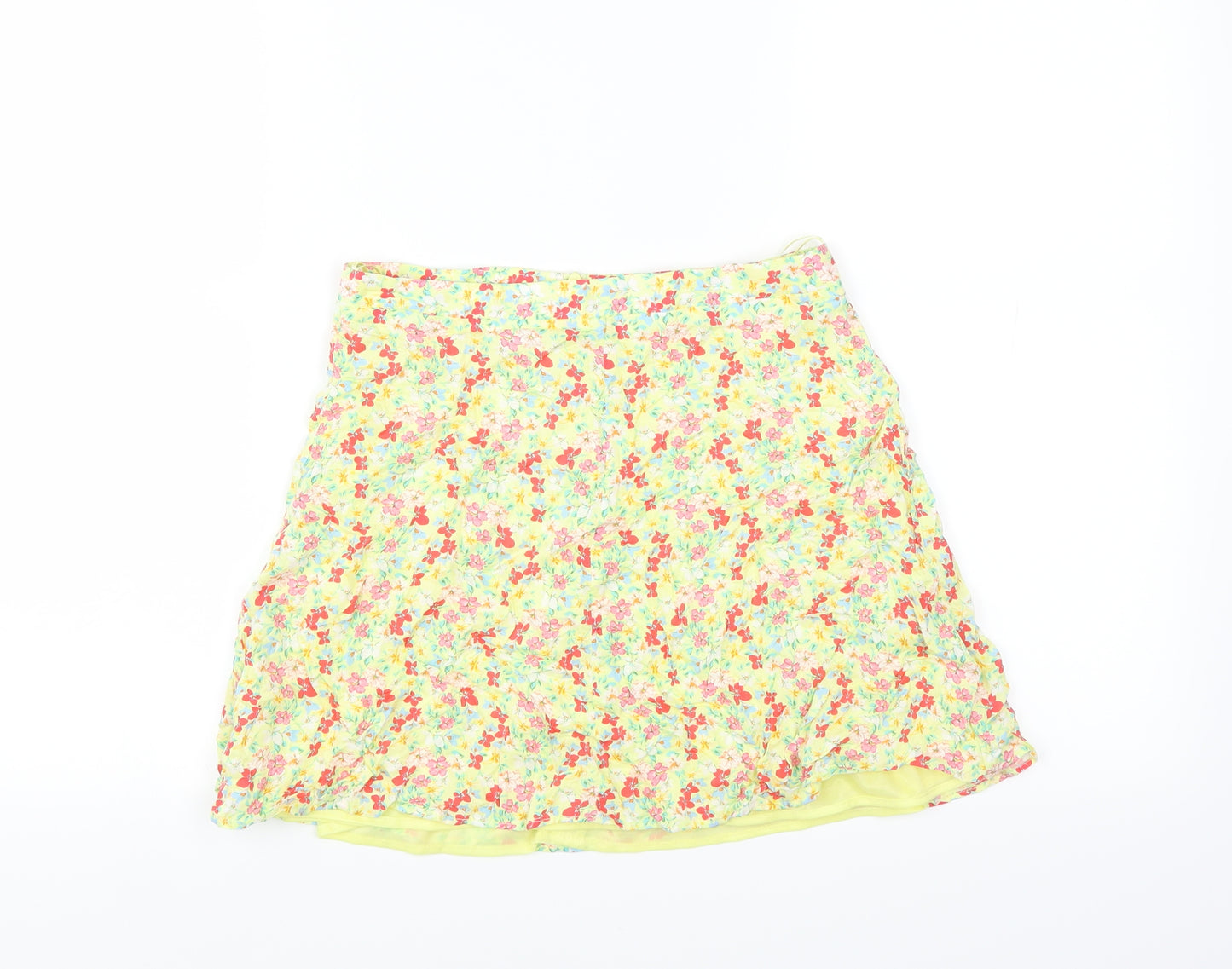 Bershka Womens Yellow Floral  Mini Skirt Size S