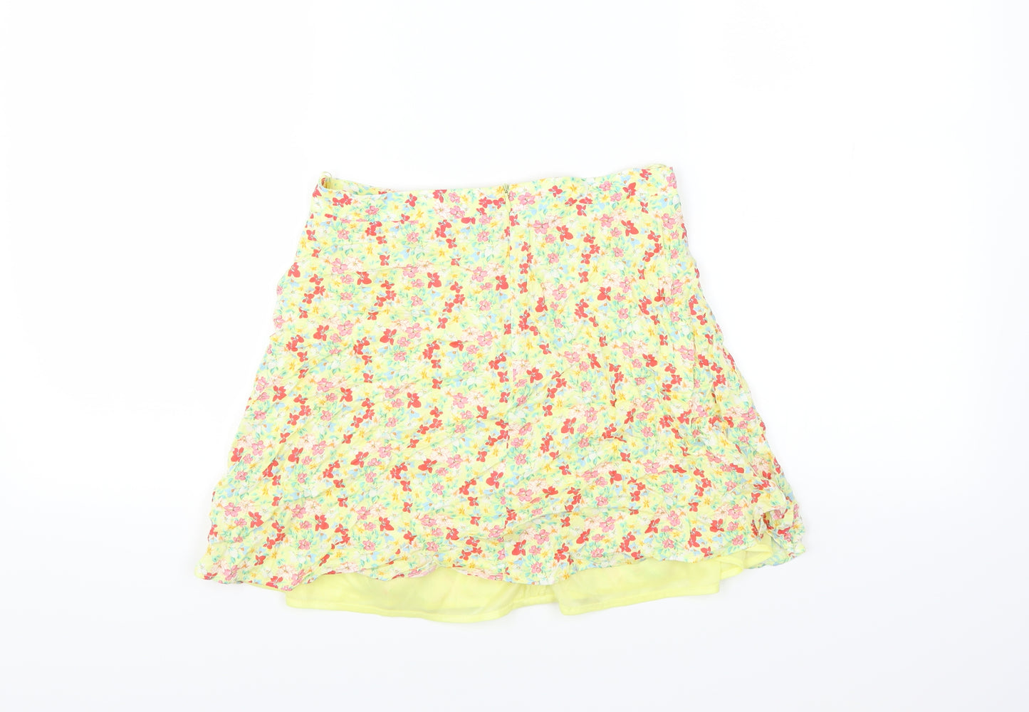 Bershka Womens Yellow Floral  Mini Skirt Size S