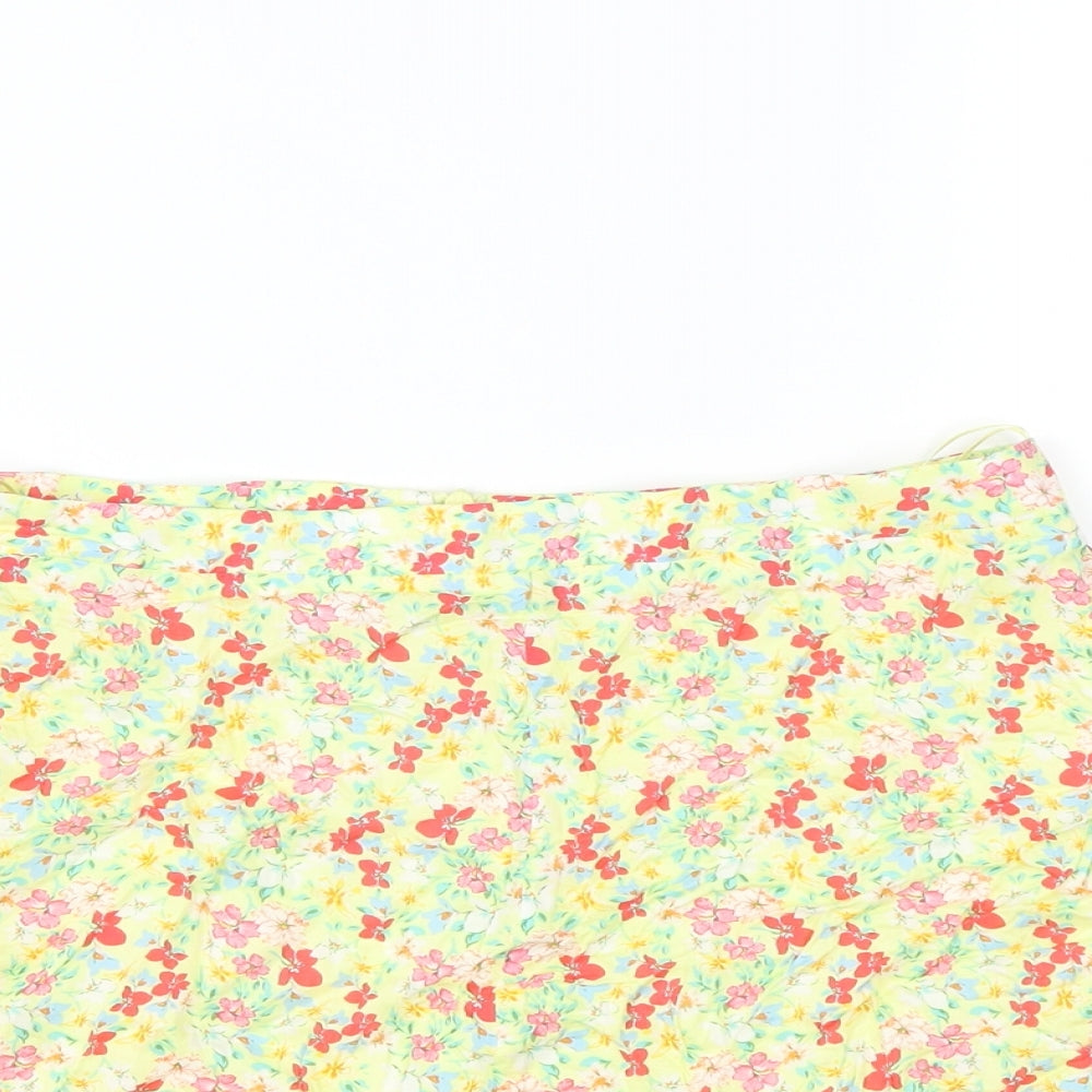 Bershka Womens Yellow Floral  Mini Skirt Size S