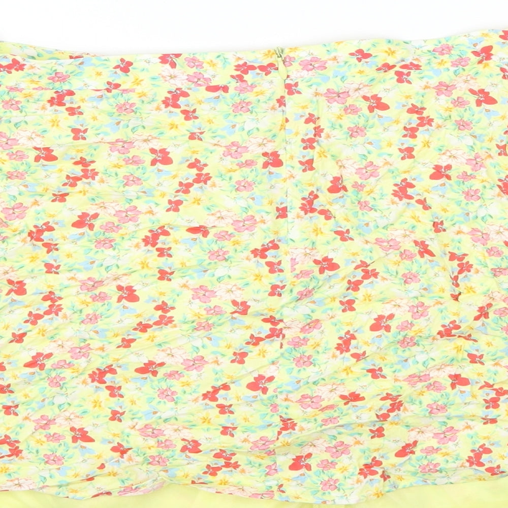 Bershka Womens Yellow Floral  Mini Skirt Size S