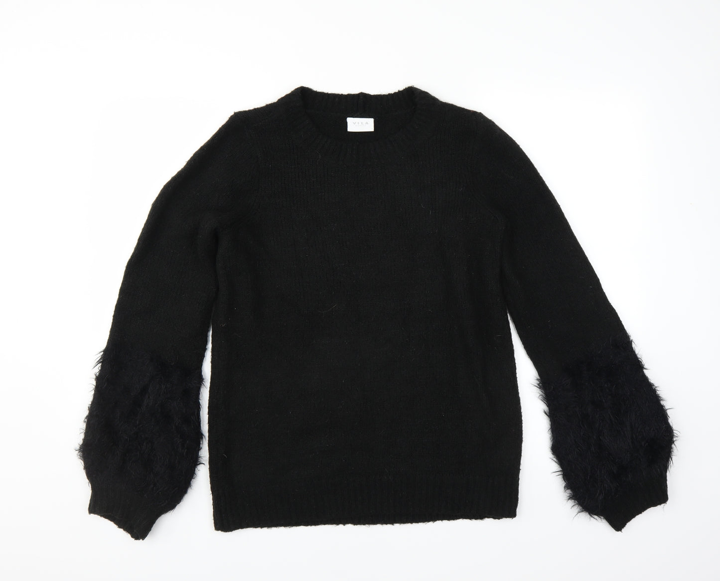 VILA Womens Black   Pullover Jumper Size S  - furry cuffs on sleeves