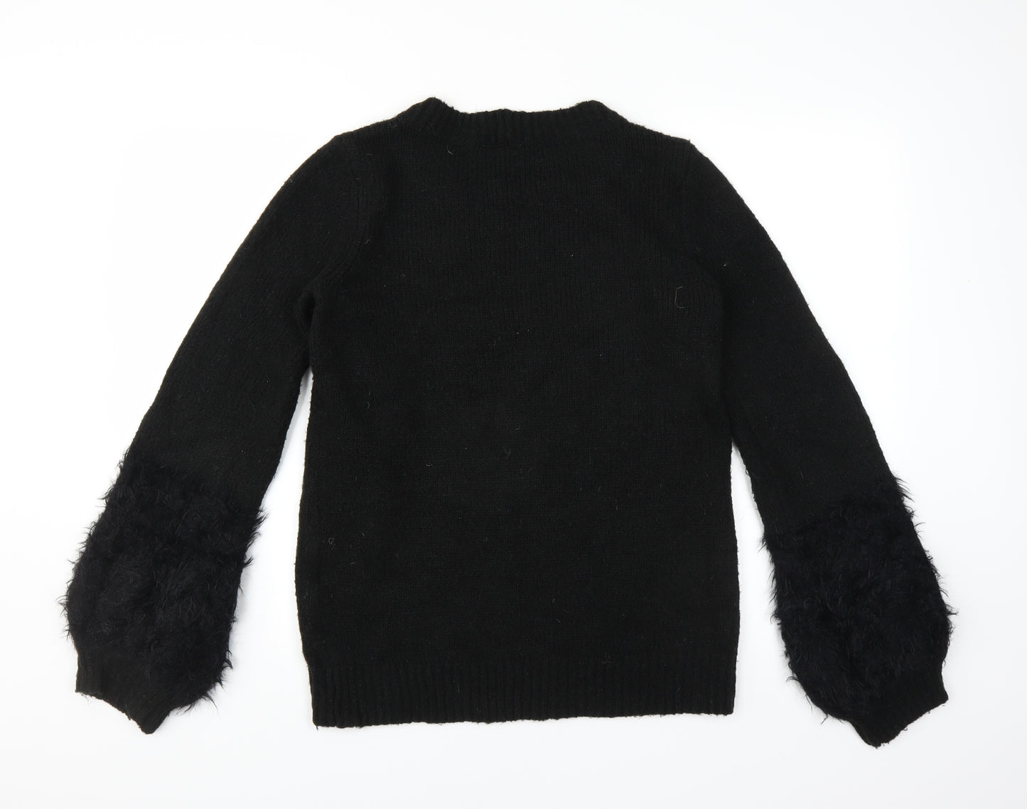 VILA Womens Black   Pullover Jumper Size S  - furry cuffs on sleeves