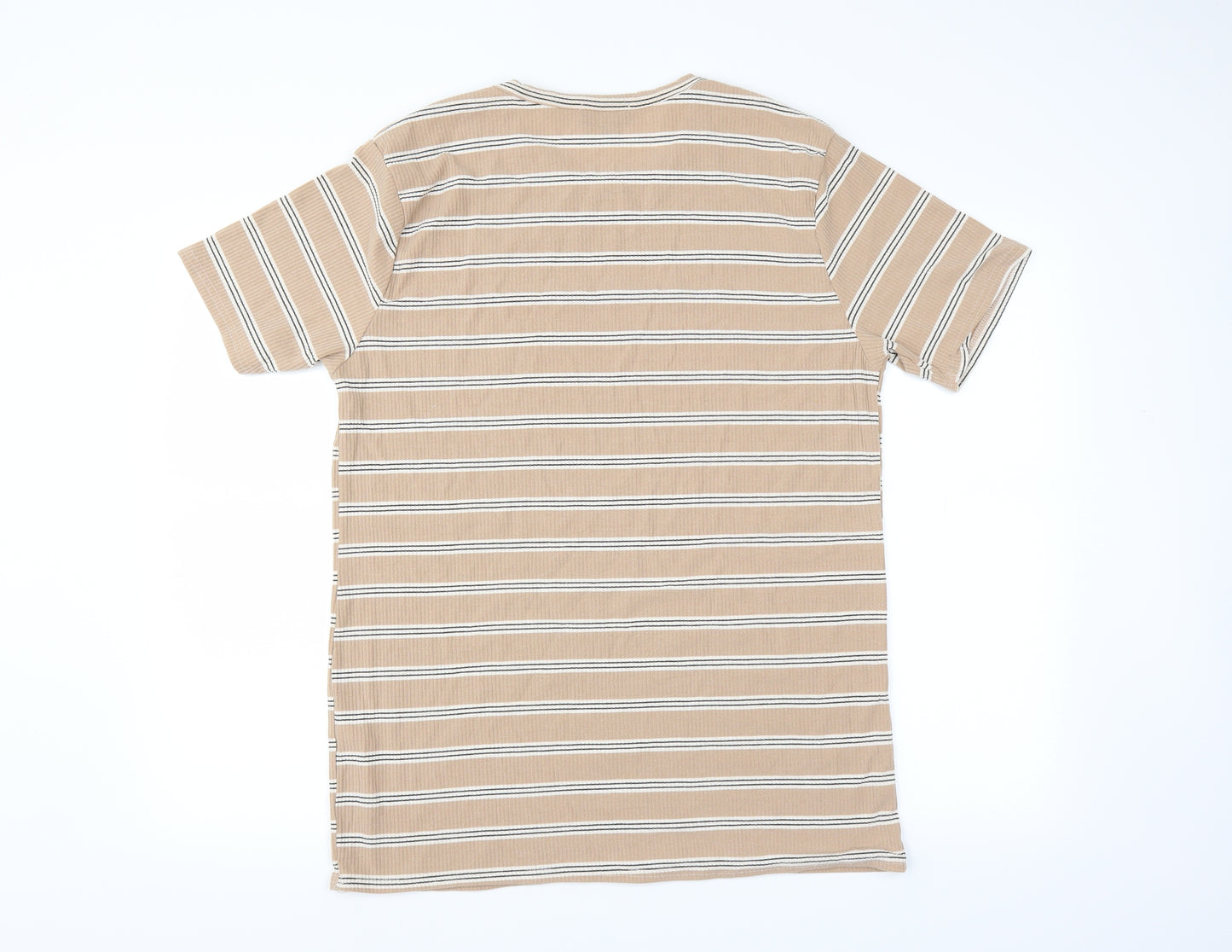 Boohoo Mens Beige Striped   T-Shirt Size L