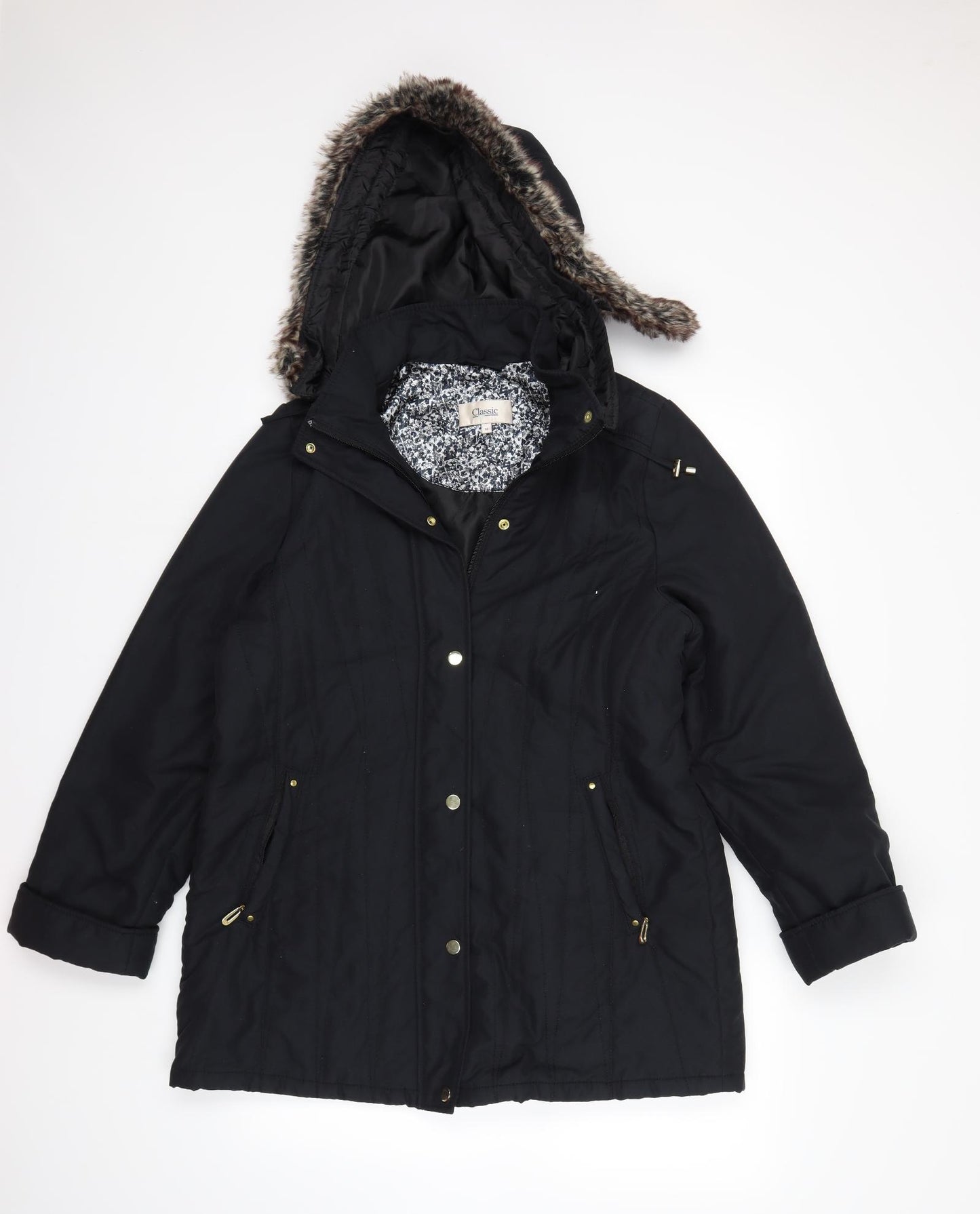 Classics Womens Black   Parka Coat Size 14