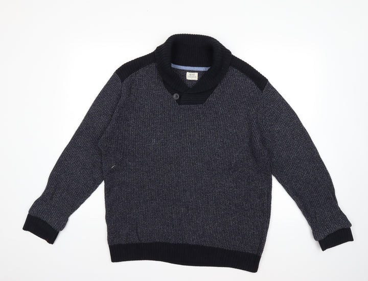 Acw85 Mens Blue Knit Pullover Jumper Size L