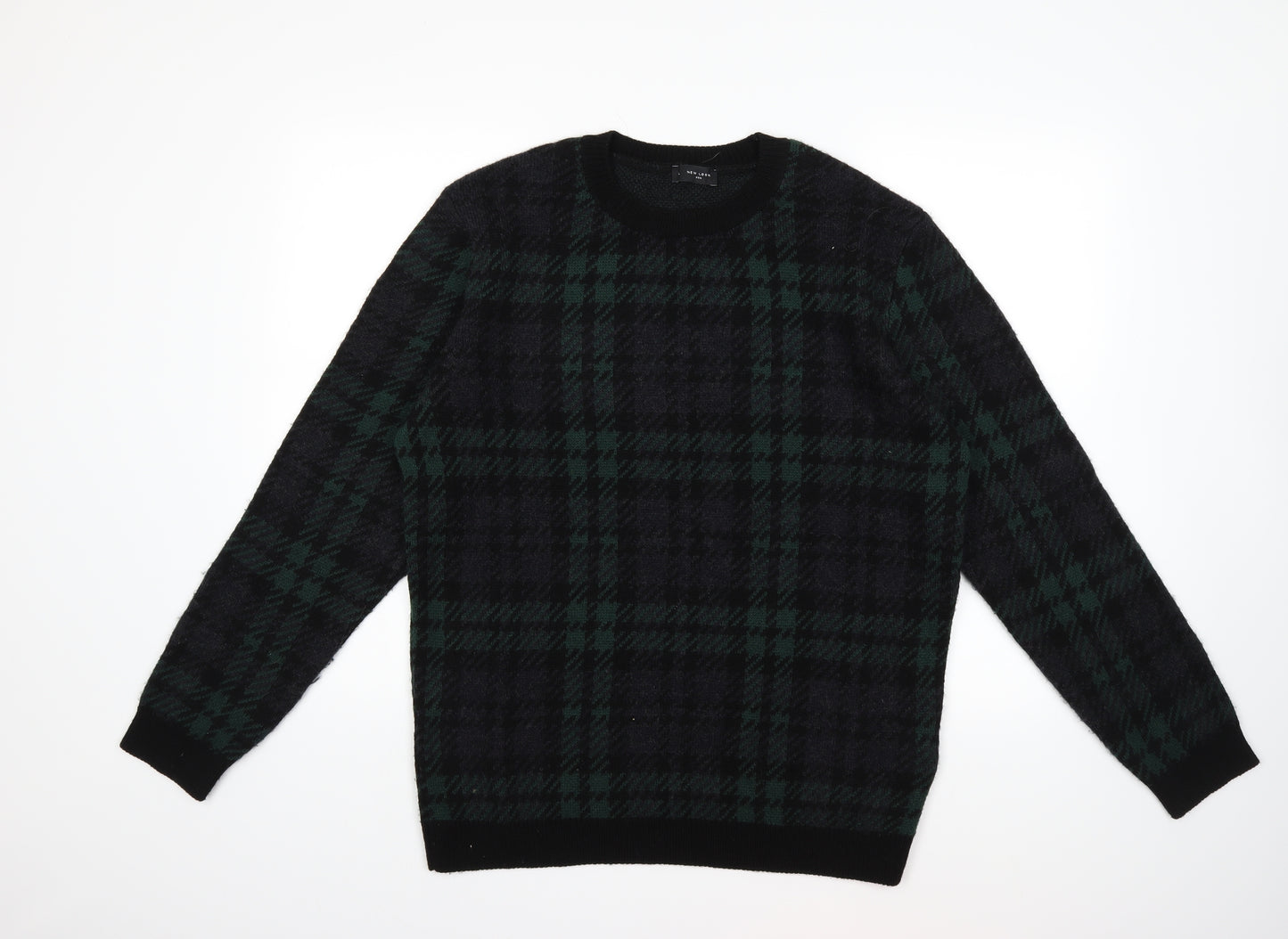 New Look Mens Green Houndstooth Knit Pullover Jumper Size L