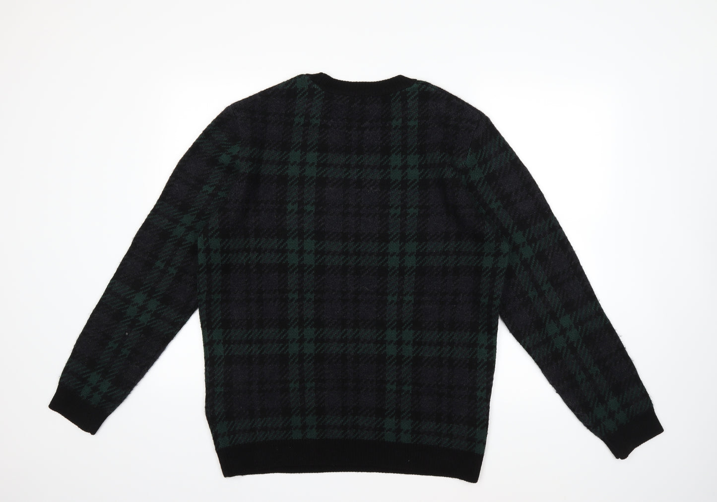 New Look Mens Green Houndstooth Knit Pullover Jumper Size L