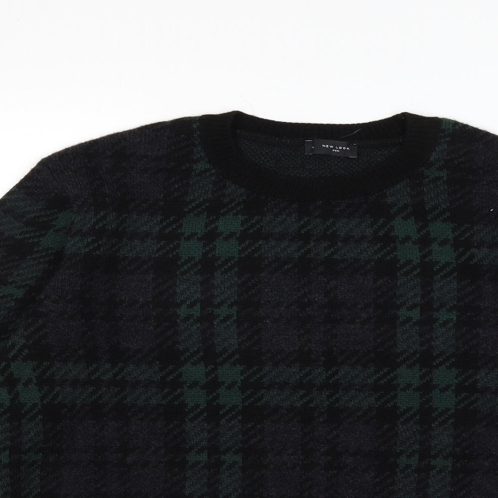 New Look Mens Green Houndstooth Knit Pullover Jumper Size L