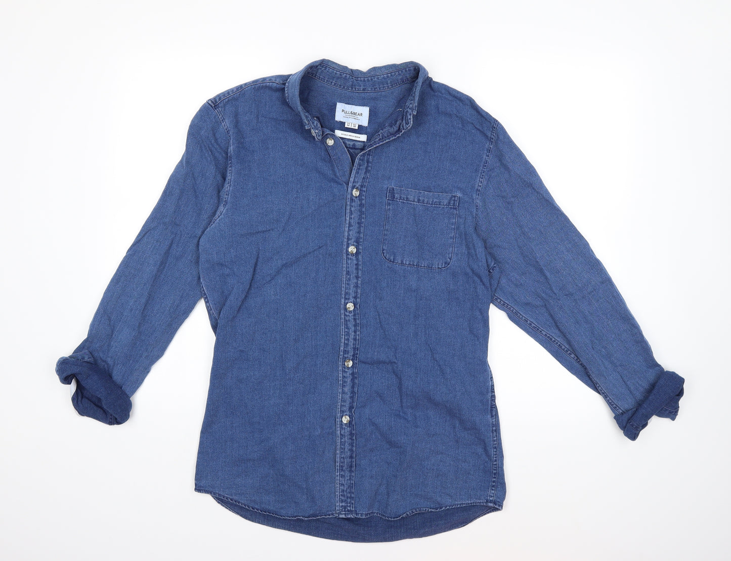 Pull & Bear Mens Blue  Denim  Button-Up Size M