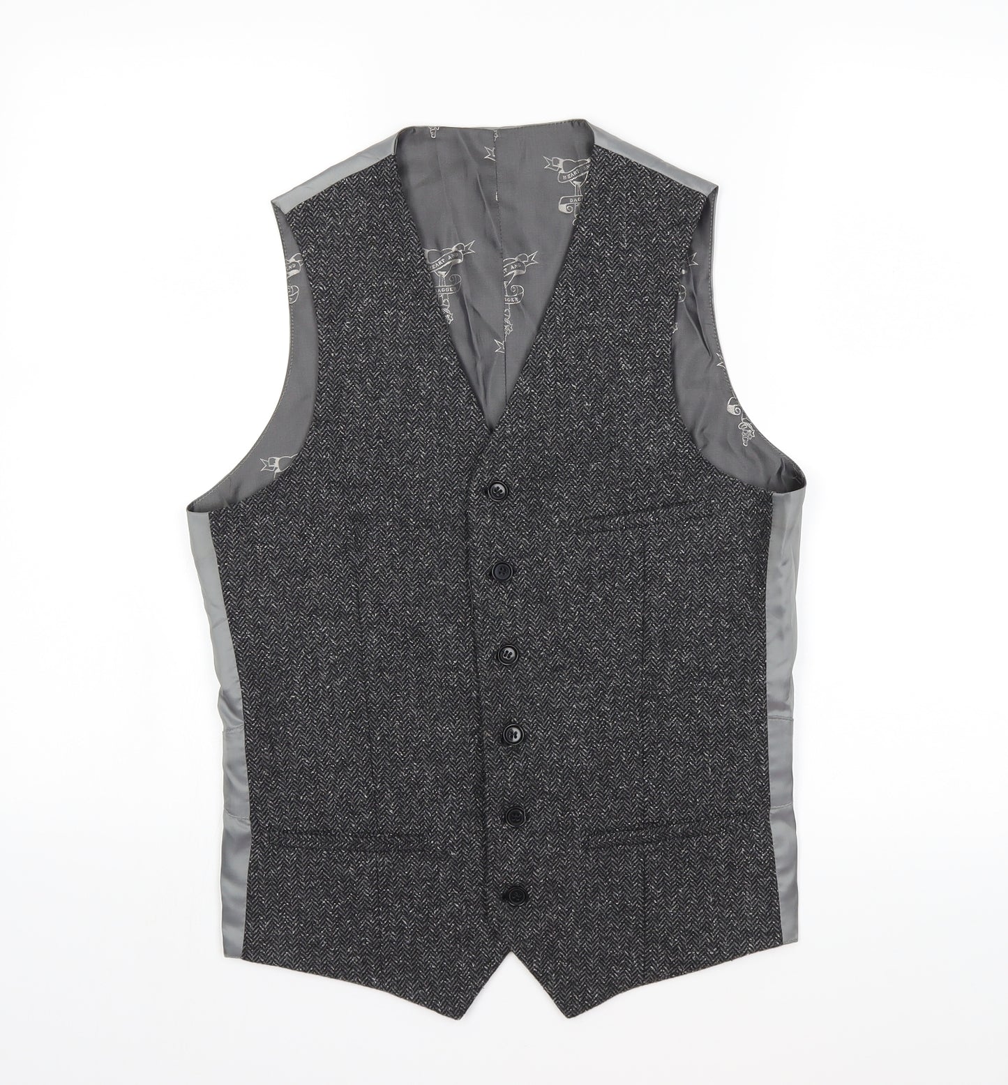 Preworn Mens Grey Striped  Jacket Suit Waistcoat Size 36