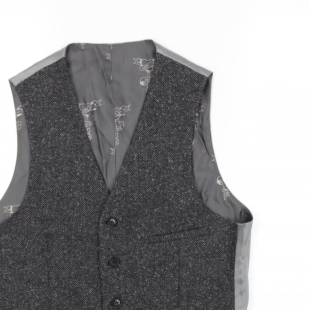 Preworn Mens Grey Striped  Jacket Suit Waistcoat Size 36