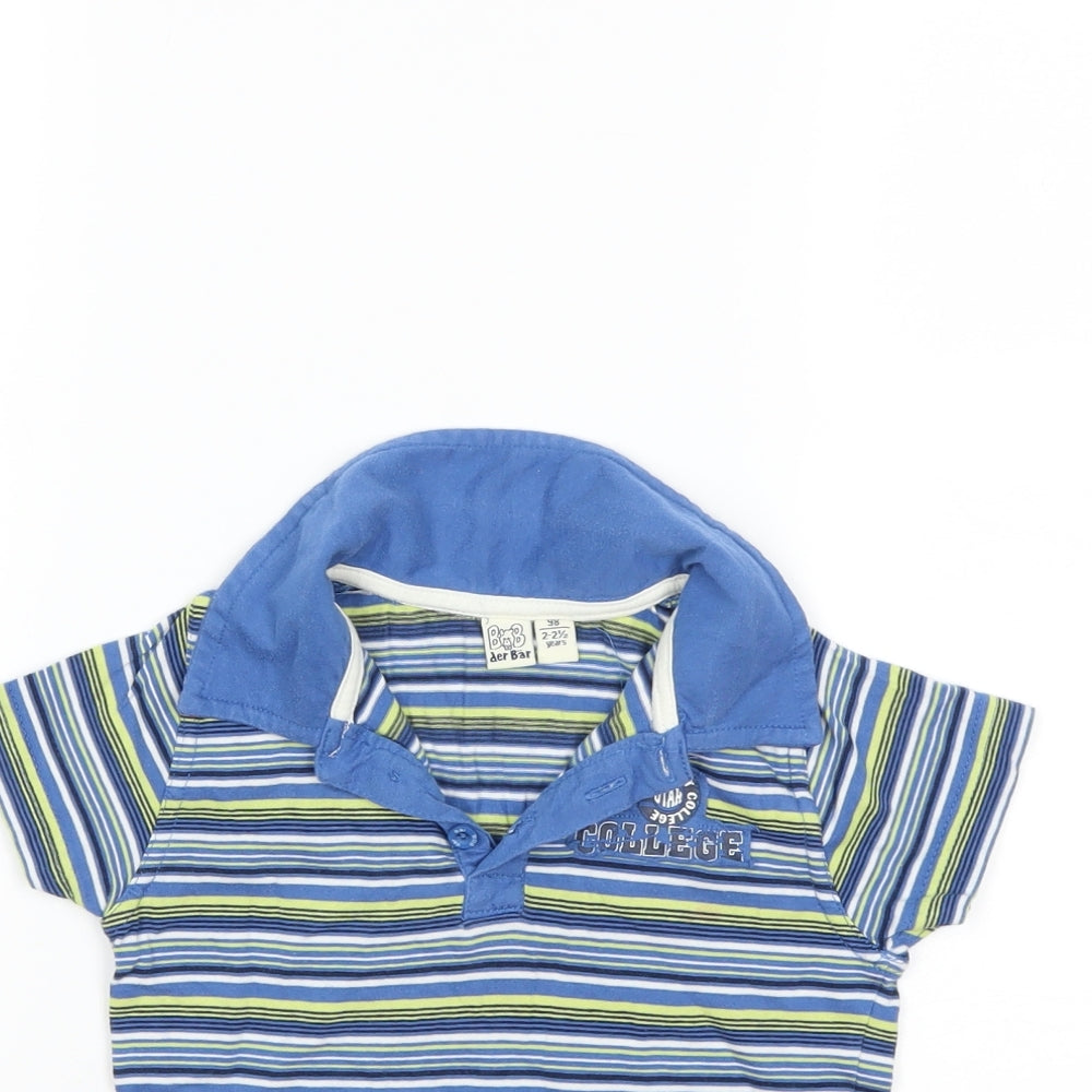Preworn Boys Blue Striped  Basic Polo Size 2-3 Years
