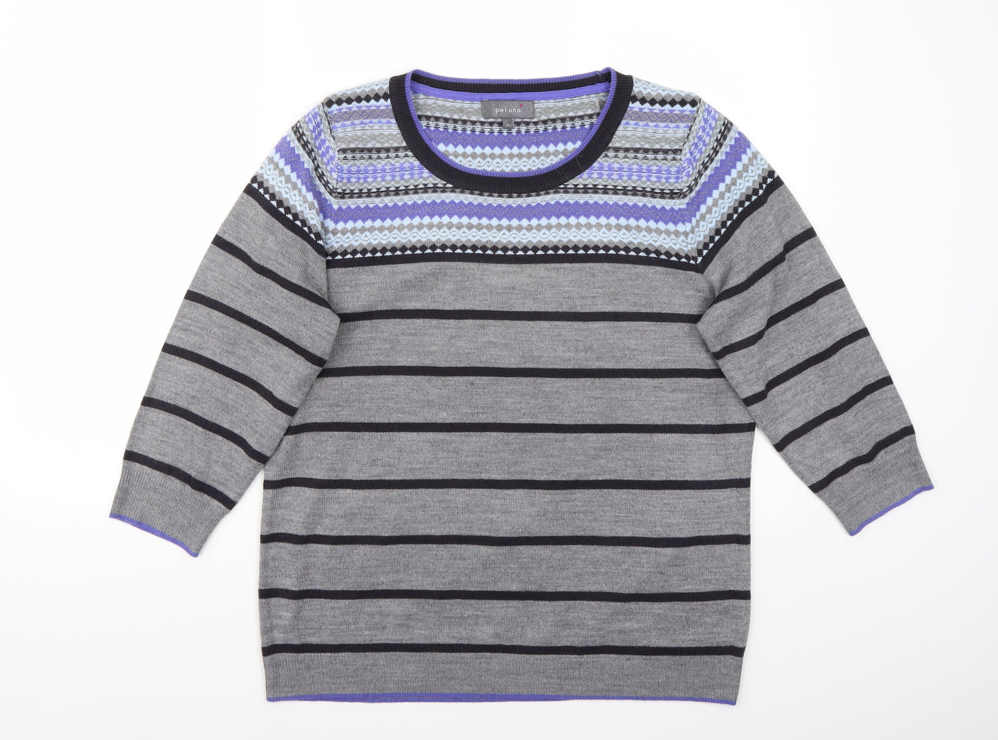 Per Una Womens Grey Striped  Pullover Jumper Size 16