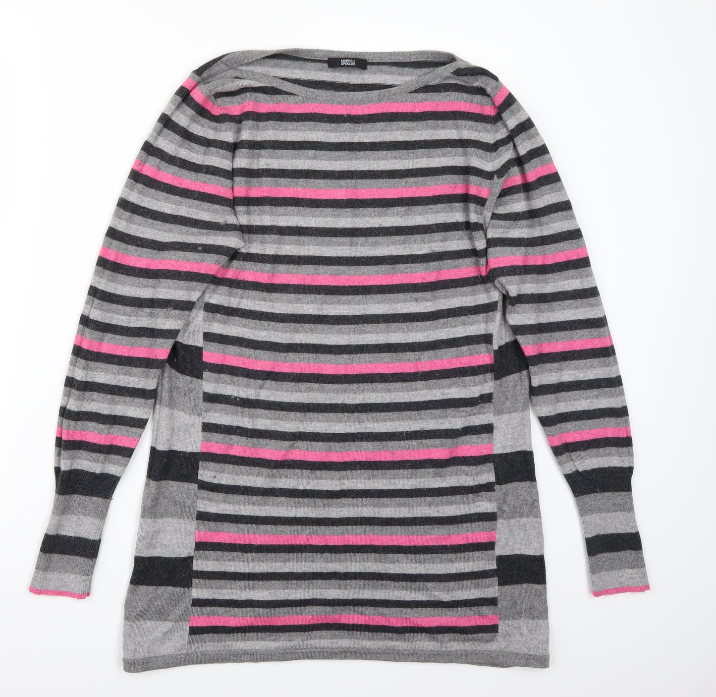 Marks and Spencer Womens Grey Striped  Pullover Jumper Size 16