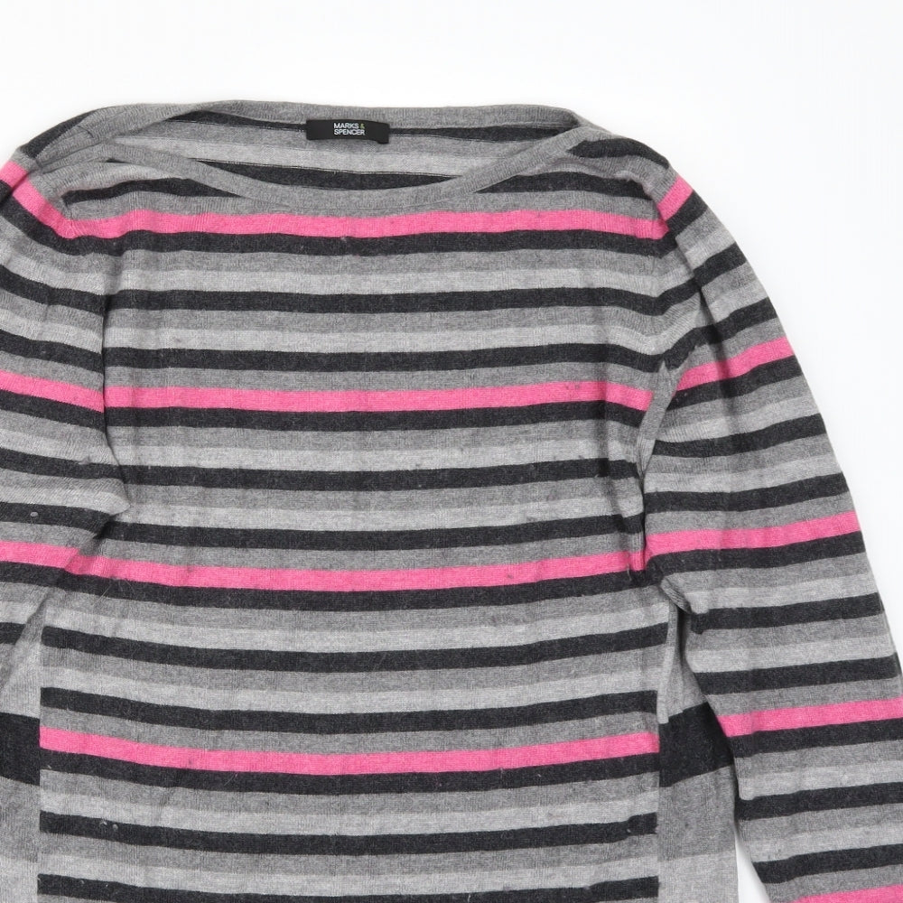 Marks and Spencer Womens Grey Striped  Pullover Jumper Size 16