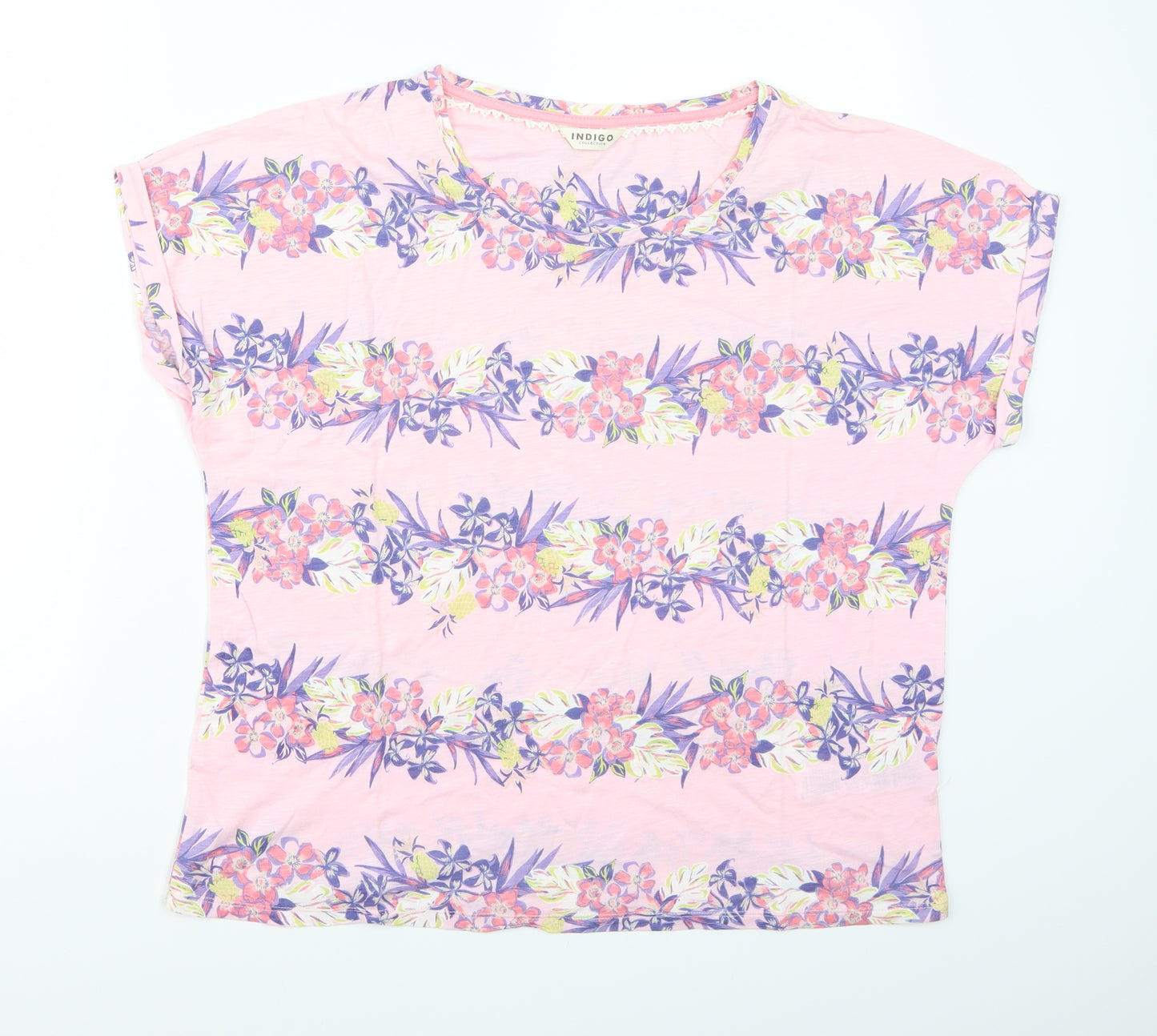 Marks and Spencer Womens Pink Floral  Basic T-Shirt Size 14