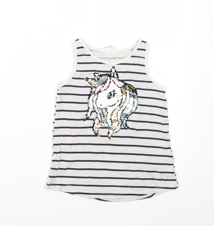 H&M Girls White Striped Basic Tank Size 5 Years