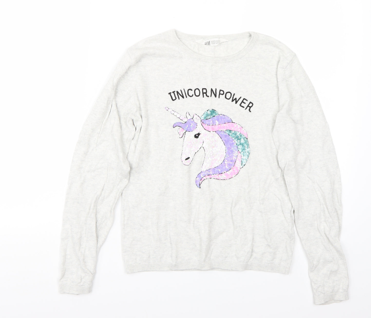 H&M Girls Grey   Pullover Jumper Size 11 Years