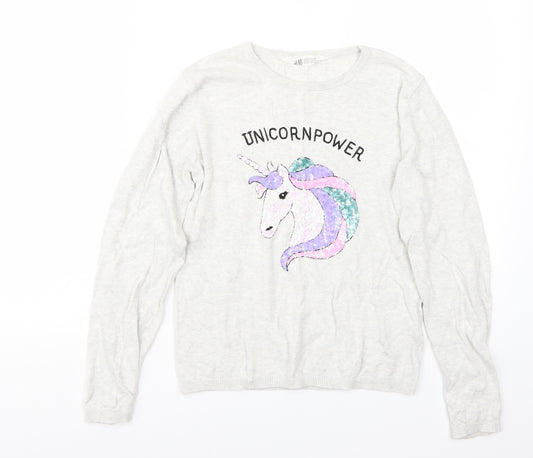 H&M Girls Grey   Pullover Jumper Size 11 Years