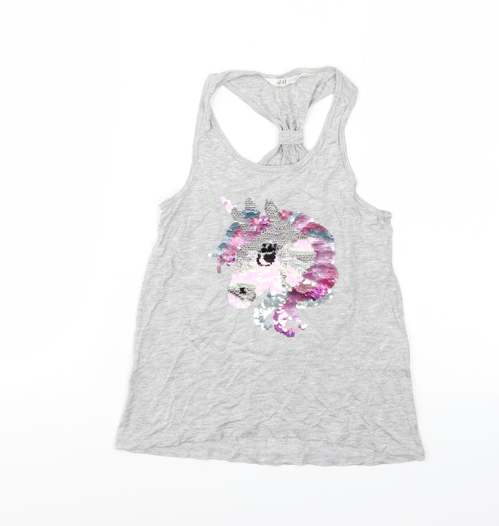 H&M Girls Grey Batik Basic Tank Size 9 Years