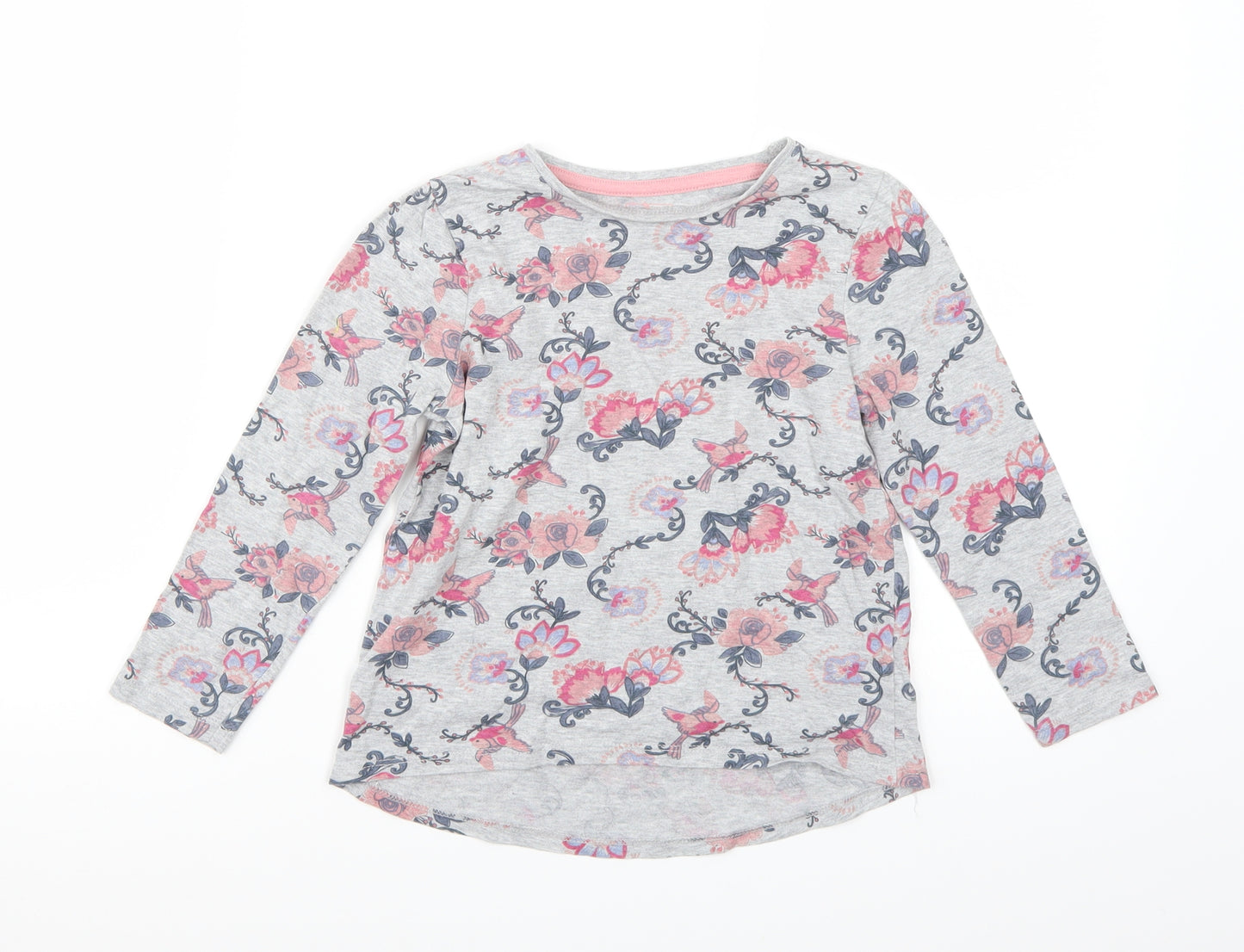 F&F Girls Grey Floral  Basic T-Shirt Size 5-6 Years