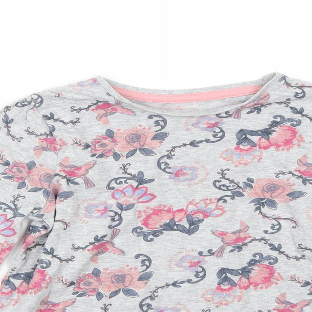F&F Girls Grey Floral  Basic T-Shirt Size 5-6 Years