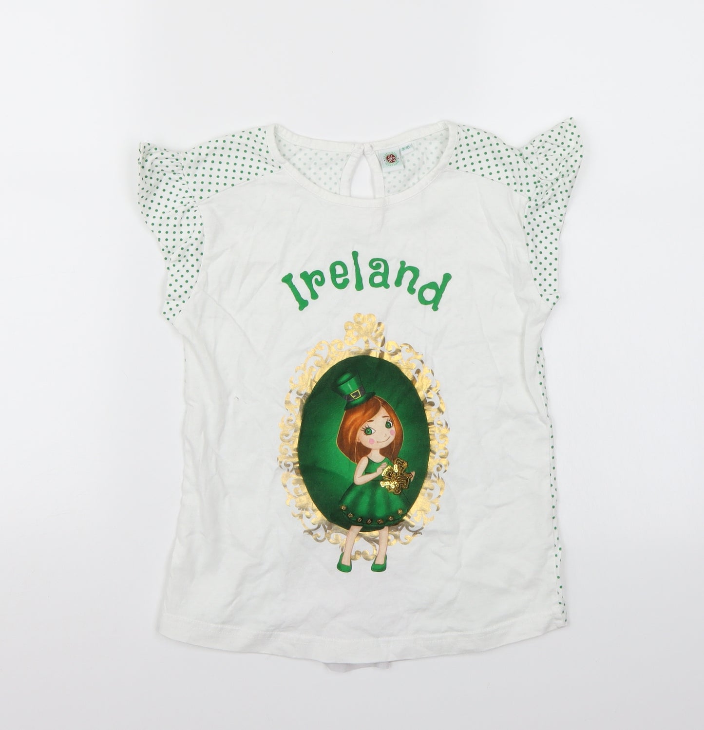 Preworn Girls White   Basic T-Shirt Size 9-10 Years