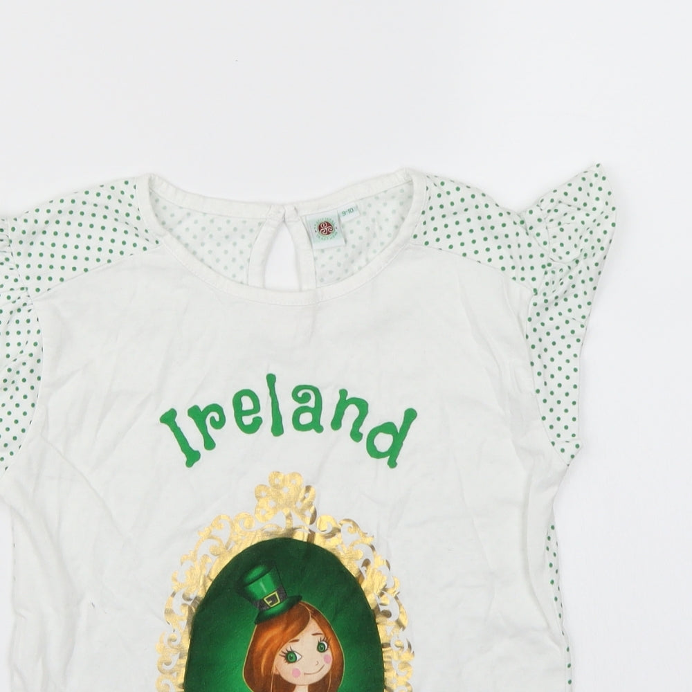 Preworn Girls White   Basic T-Shirt Size 9-10 Years