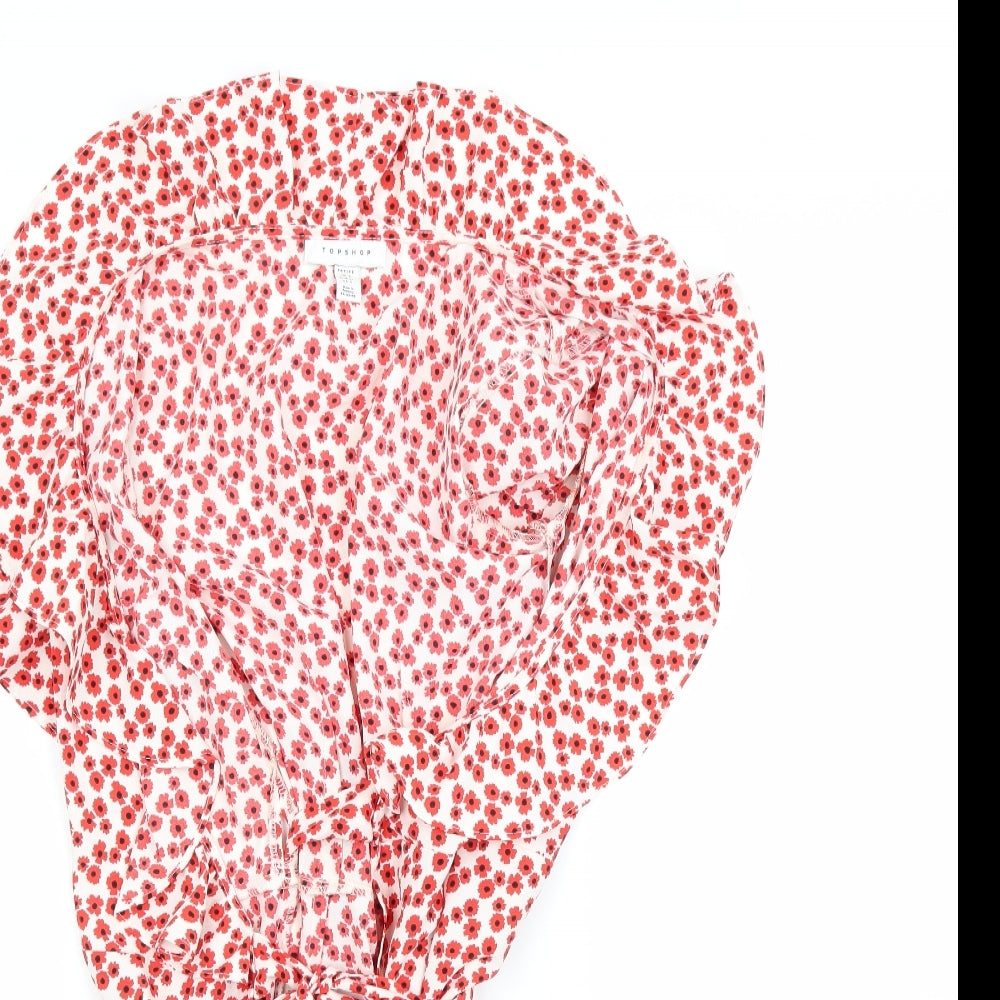 Topshop Womens Red Floral  Fit & Flare  Size 4