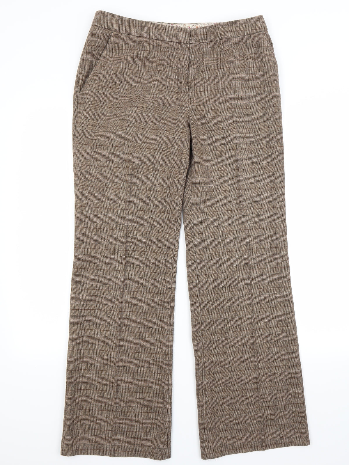 Marks and Spencer Womens Brown Check  Trousers  Size 12 L28 in