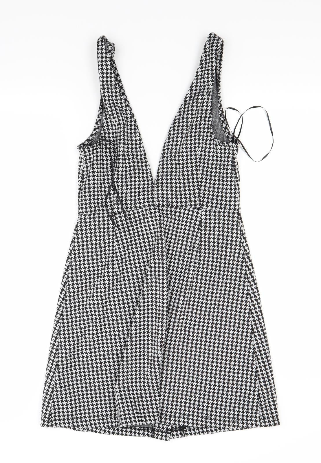 Primark Womens Black Houndstooth  Pinafore/Dungaree Dress  Size 8