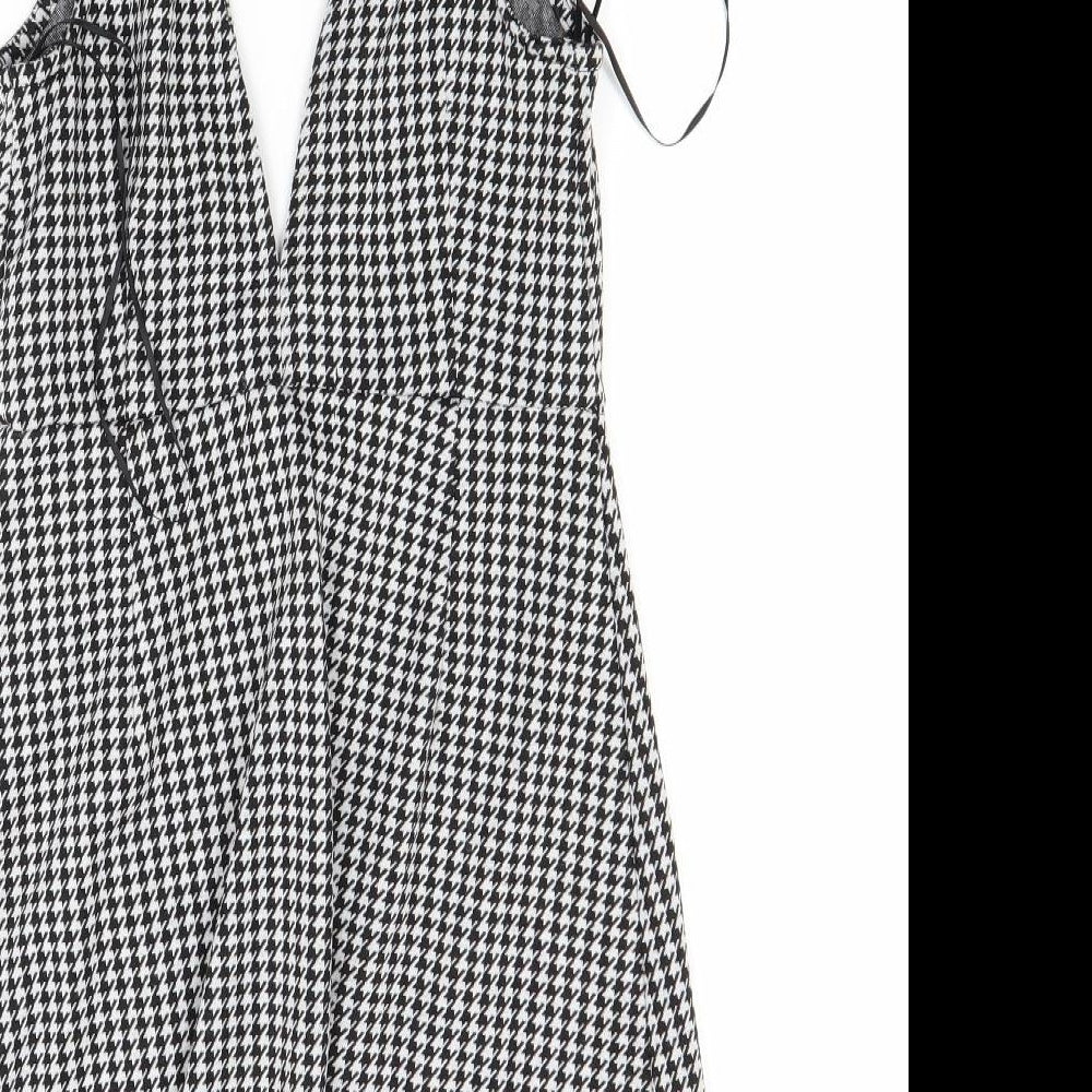 Primark Womens Black Houndstooth  Pinafore/Dungaree Dress  Size 8