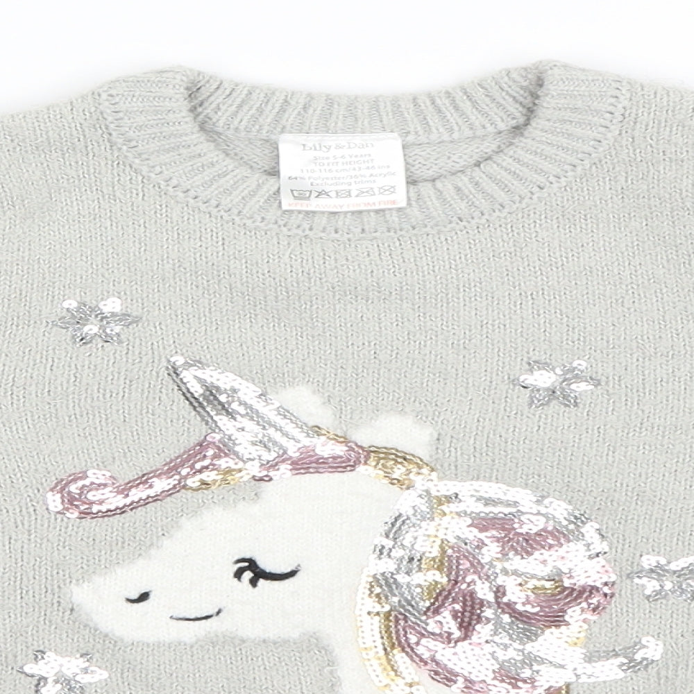 lily & dan Girls Grey   Pullover Jumper Size 5-6 Years