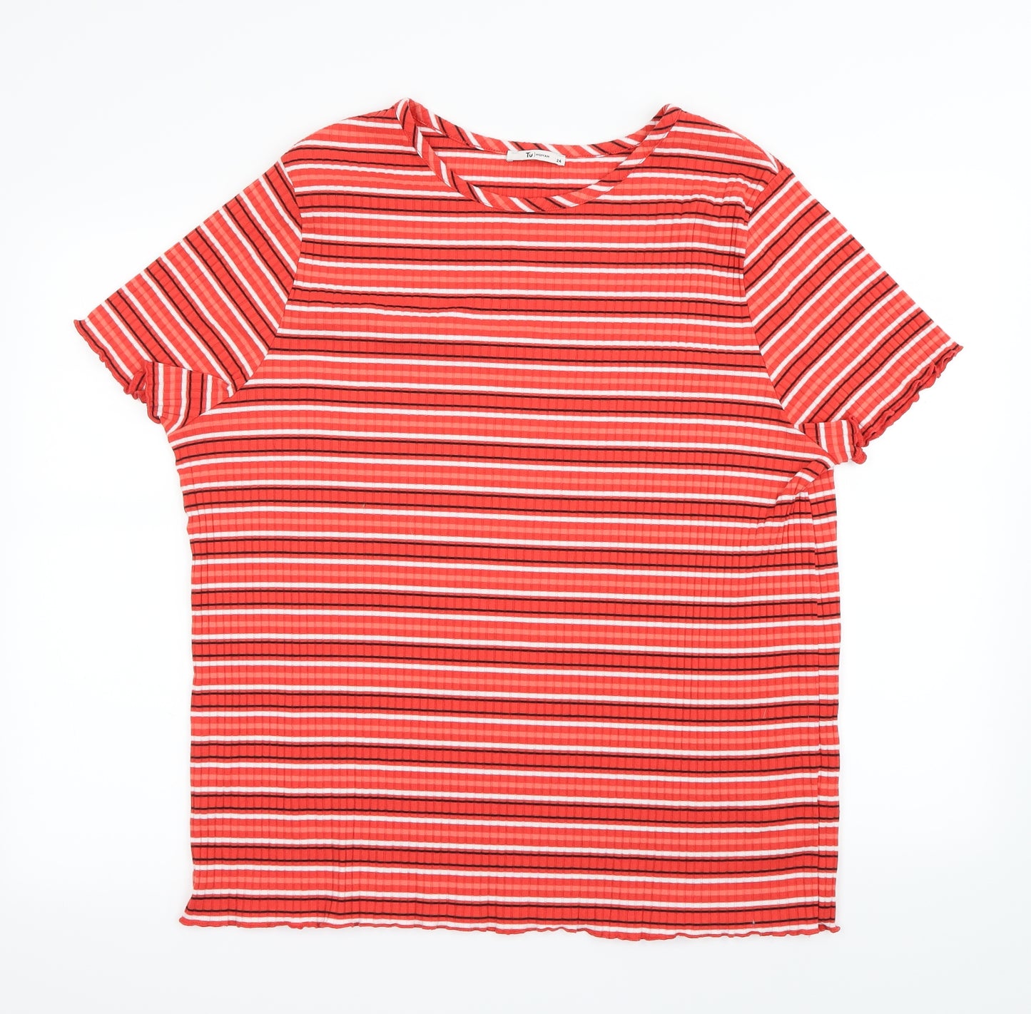 TU Womens Red Striped  Basic T-Shirt Size 24