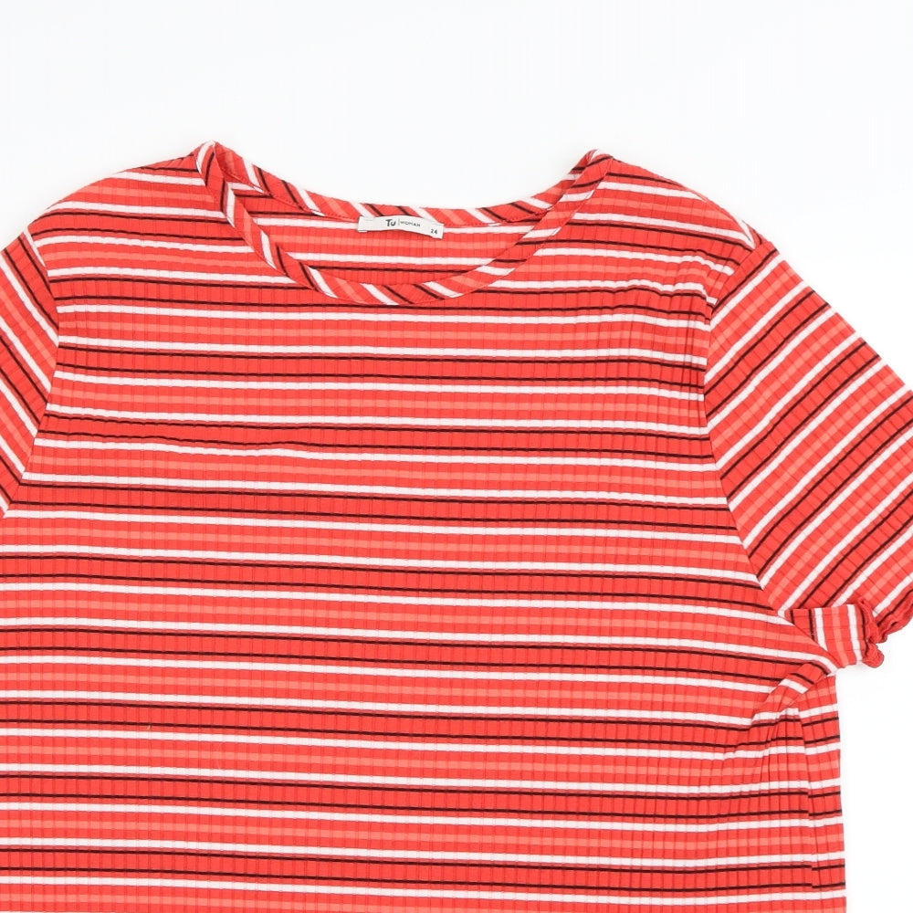 TU Womens Red Striped  Basic T-Shirt Size 24