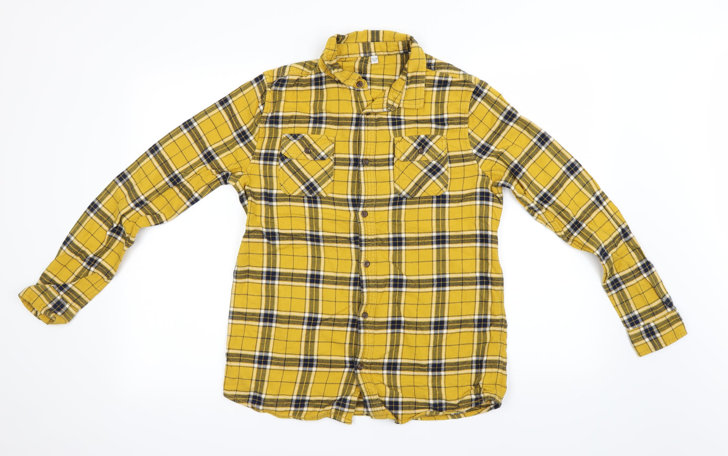 Preworn Boys Yellow Check  Basic Button-Up Size 13-14 Years