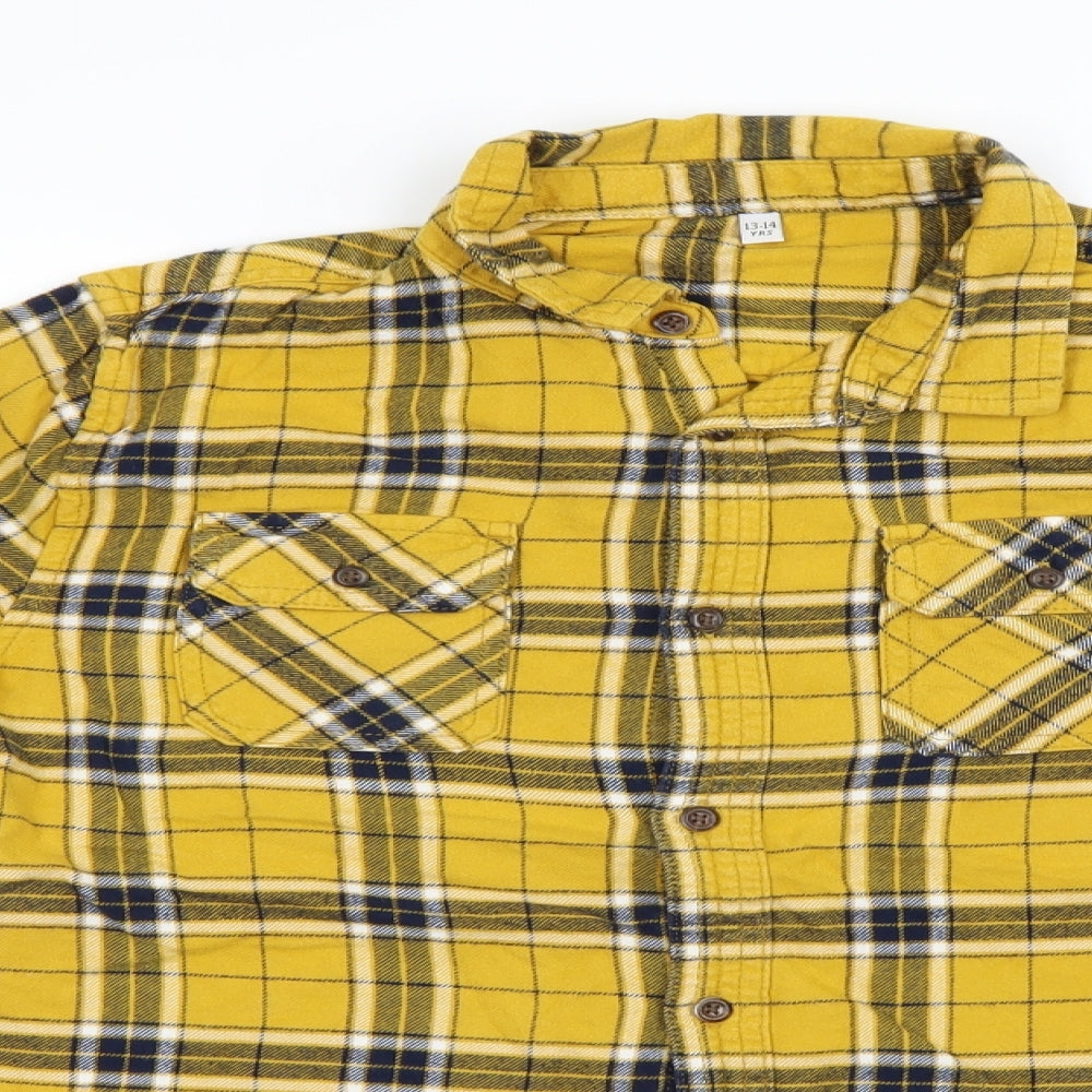 Preworn Boys Yellow Check  Basic Button-Up Size 13-14 Years