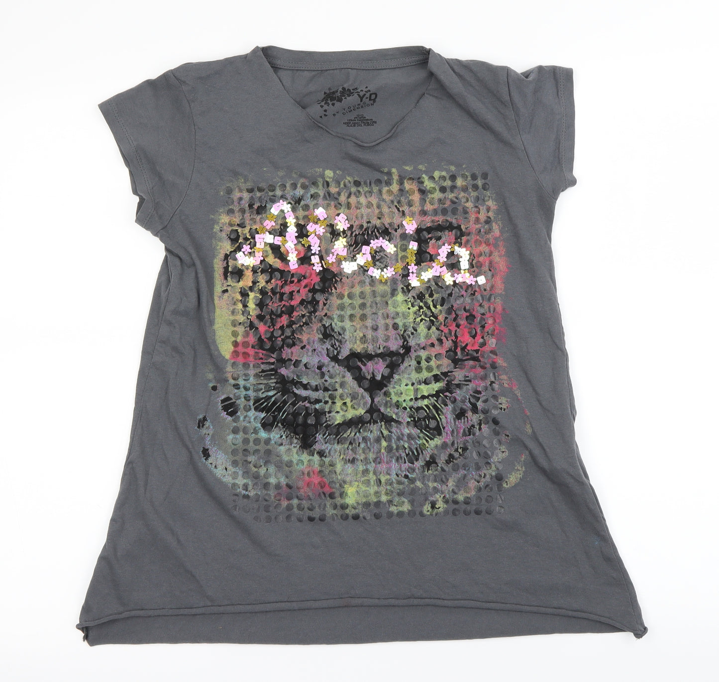 Preworn Girls Grey   Basic T-Shirt Size 12-13 Years