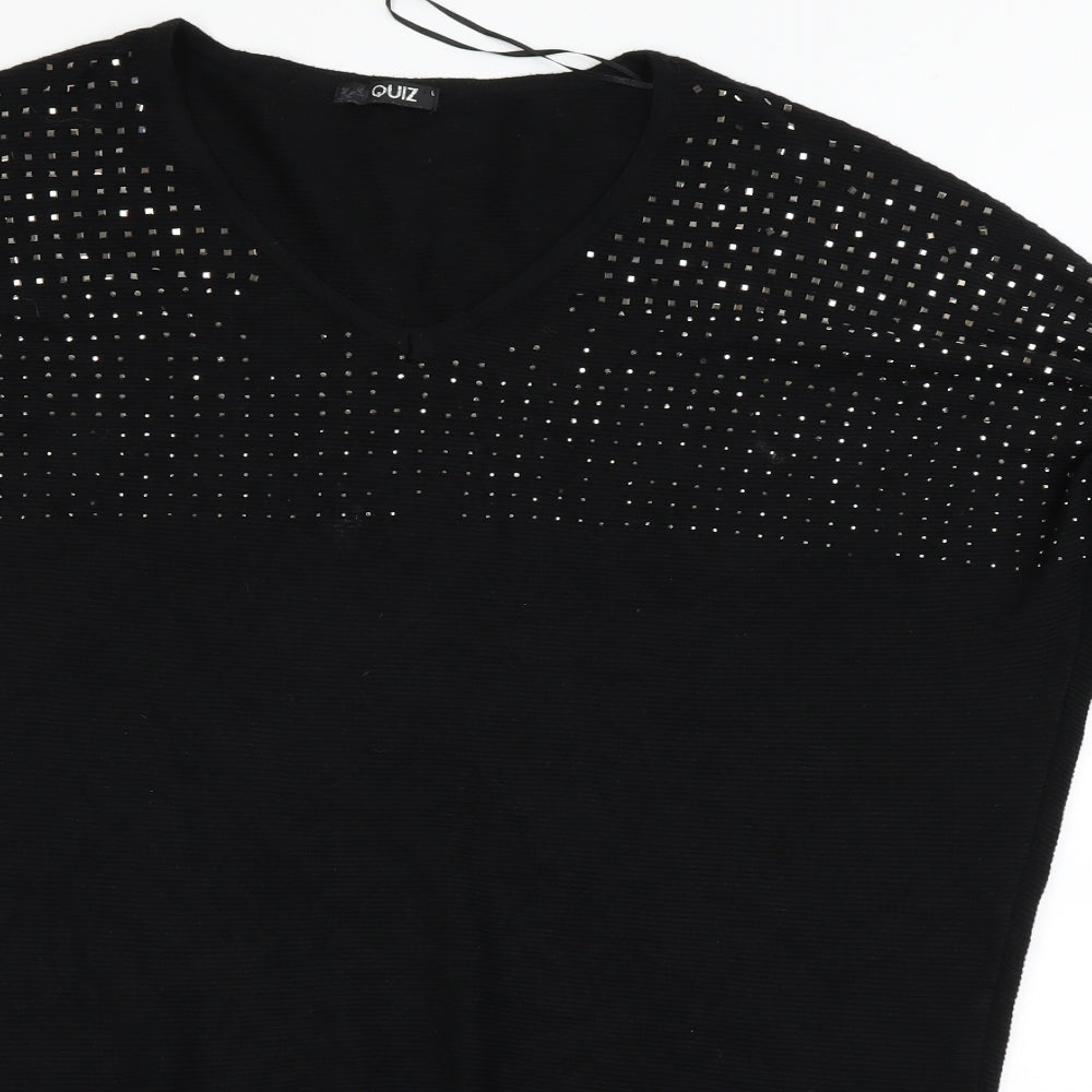 Quiz Womens Black   Henley Jumper Size L