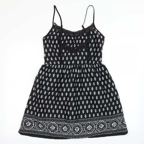 New Look Womens Black Floral  A-Line  Size 12